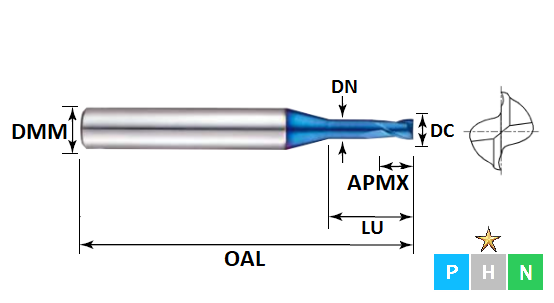 0.5mm 2 Flute (2.0mm Effective Length) Rib Processing Pulsar Blue Carbide Slot Drill